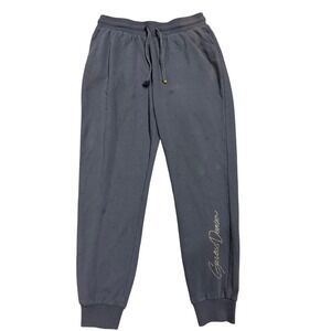 Guess Los Angeles Charcoal Gray Rhinestone Logo Jogger Sweatpants Mens Medium